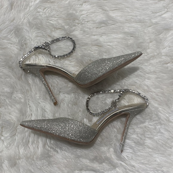 New Jimmy Choo Saeda 100 Platinum Ice‎ dusty glitter pumps size 38EU - Picture 5 of 15